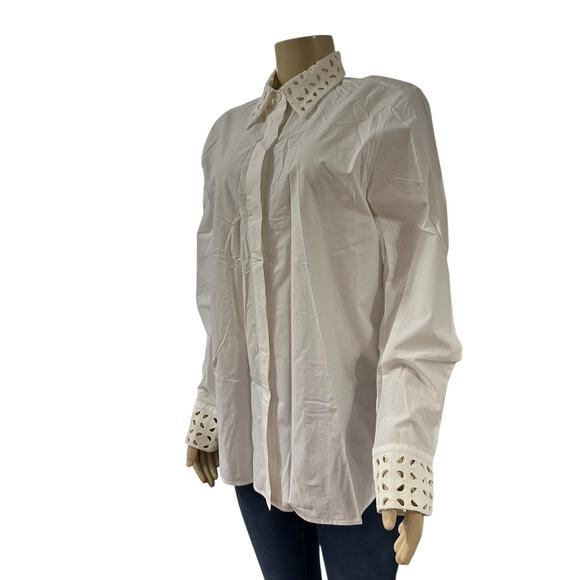 COS Women Button Up Shirt Size 10 Classic Minimalist White Timeless Macrame Work - Picture 5 of 16